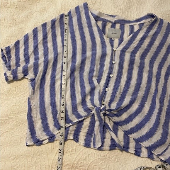 Rails Thea Top Linen Blend Large Striped Coastal Grandma Tie Front Beachy Blouse - Picture 7 of 9